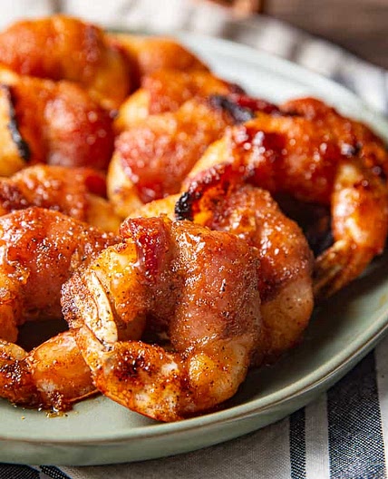 Bacon Wrapped Shrimp with Brown Sugar Bourbon Glaze