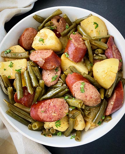 Crockpot Sausage, Potatoes & Green Beans