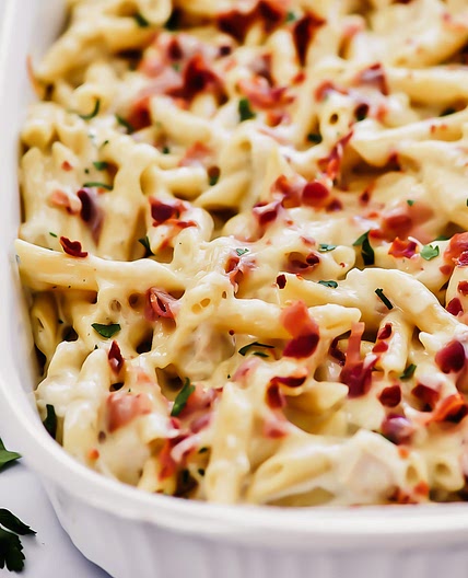 Chicken Bacon Ranch Baked Penne