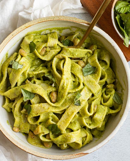 Creamy Vegan Zucchini Pasta with Lemon and Basil