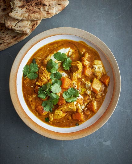 Mild chicken, chickpea & squash curry