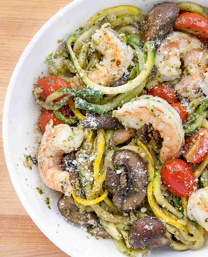 Shrimp and Zucchini Noodles al Pesto