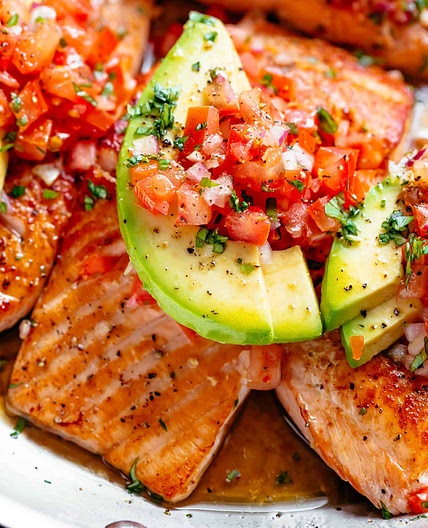 Pan Seared Salmon with Avocado Tomato Salsa
