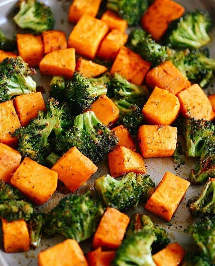 Perfectly Roasted Broccoli and Sweet Potatoes