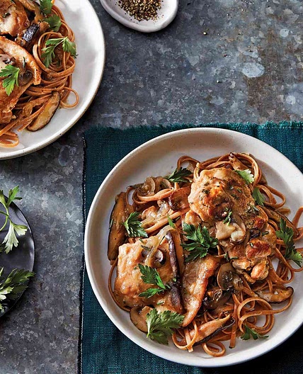 Slow-Cooker Chicken with Rosemary & Mushrooms over Linguine