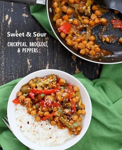 Sweet and Sour Chickpeas Peppers Broccoli