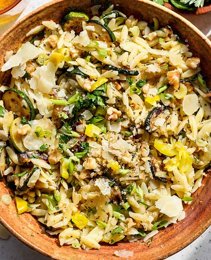 Zucchini Orzo Salad with Pepperoncini Dressing