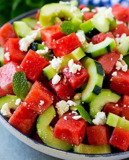 Watermelon Salad with Feta and Cucumber
