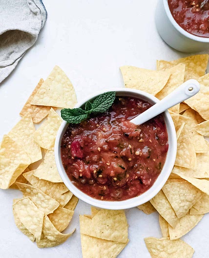 Tacolicious roasted tomato mint salsa