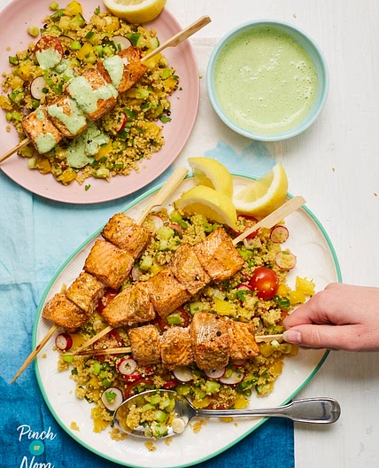 Spicy Salmon Skewers with Couscous | Slimming & Weight Watchers Friendly