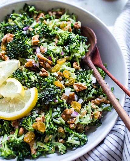Fresh Broccoli Slaw with Raisins and Walnuts