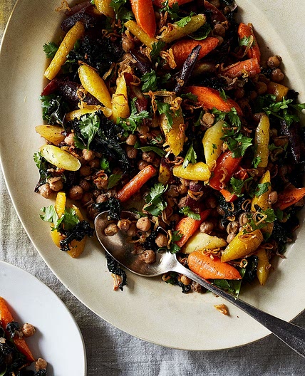 Spiced Chickpeas with Wilted Kale and Roasted Carrots