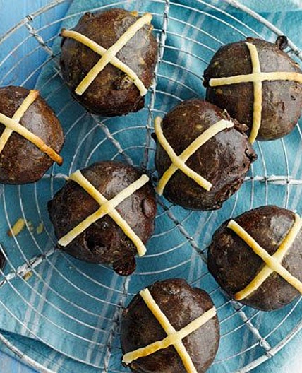 Double choc hot cross buns
