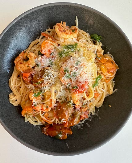 Spicy Shrimp Burst Tomato Pasta