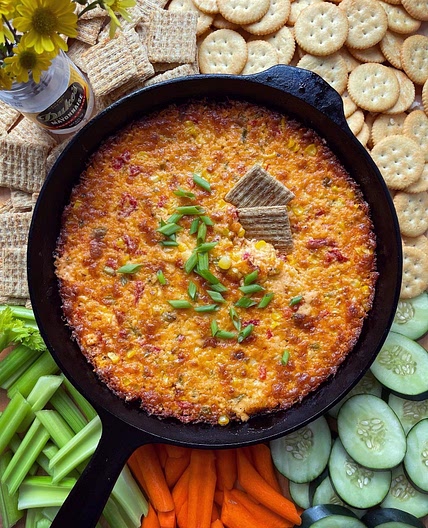 Cheesy Baked Pimento, Corn and Lobster Dip