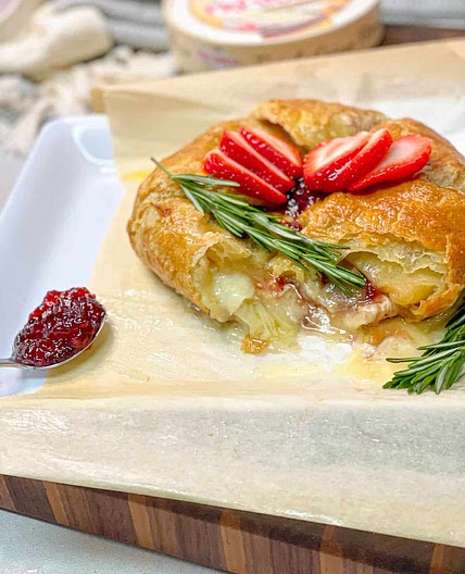 Strawberry Jam Baked Brie in Puff Pastry