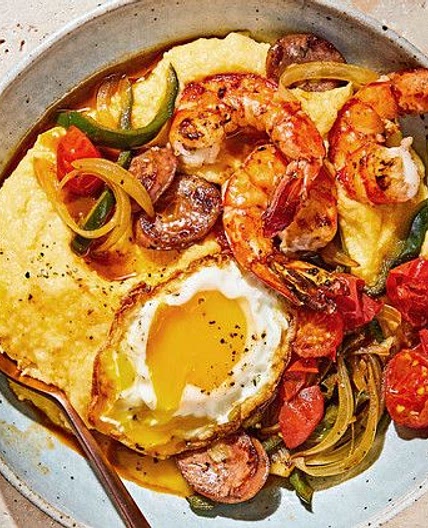 Shrimp and Sausage with Cheesy Grits