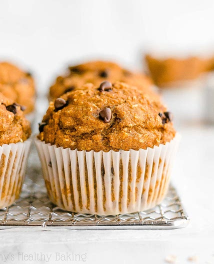 Healthy Pumpkin Chocolate Chip Oatmeal Muffins