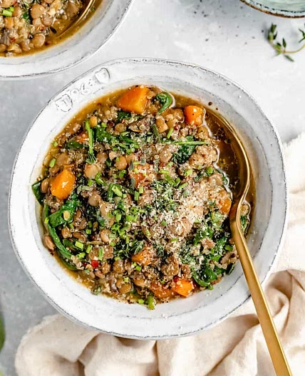 One-Pot Lentils + Quinoa with Spinach