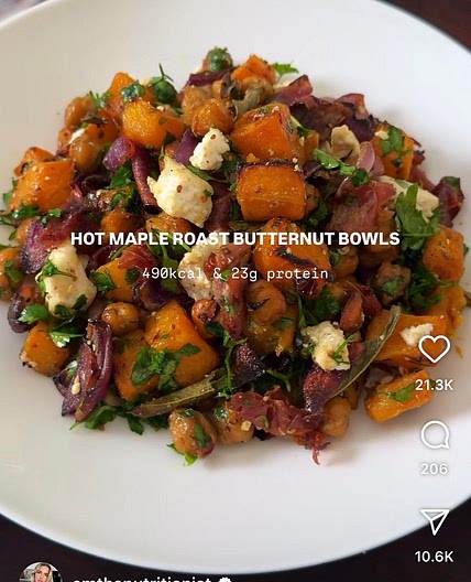 Hot maple butternut squash salad bowls