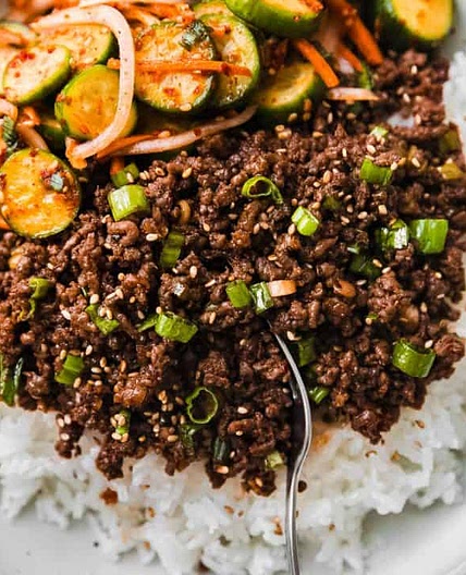 Gochujang Beef Bowls with Spicy Korean Cucumber Salad