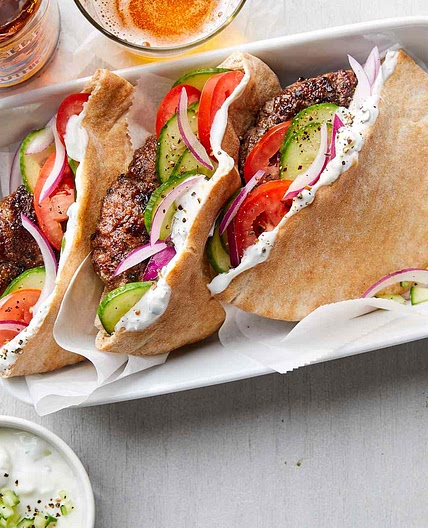 Greek-Inspired Burgers with Herb-Feta Sauce