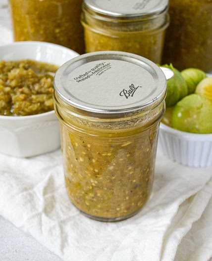 Roasted Salsa Verde Recipe with Tomatillos or Green Tomatoes To Can or Freeze