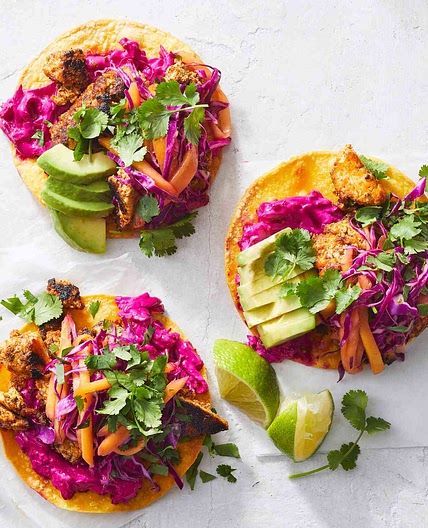 Cajun-Spiced Tofu Tostadas with Beet Crema