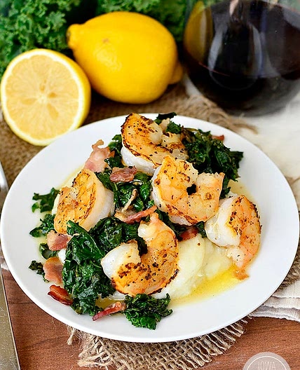 Crispy Bacon Kale and Shrimp with Lemon Butter Pan Sauce
