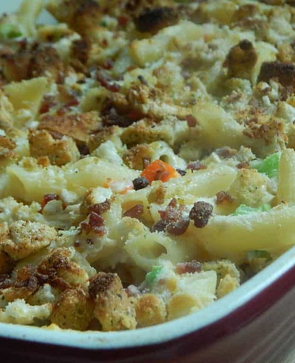 Chicken caesar salad pasta bake