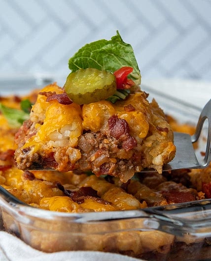 Cheeseburger Casserole with Crispy Bacon & Tater Tots