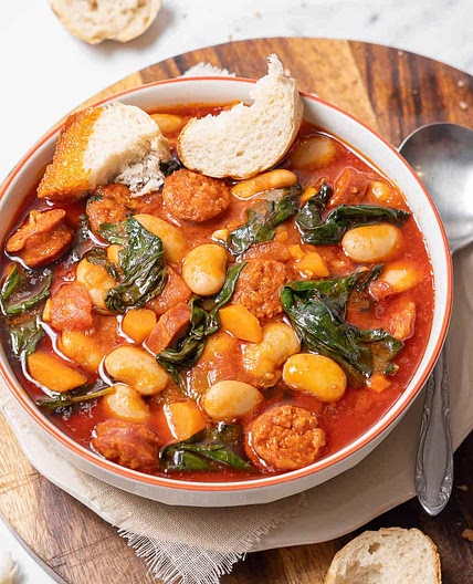 Chorizo and White Bean Stew with Spinach