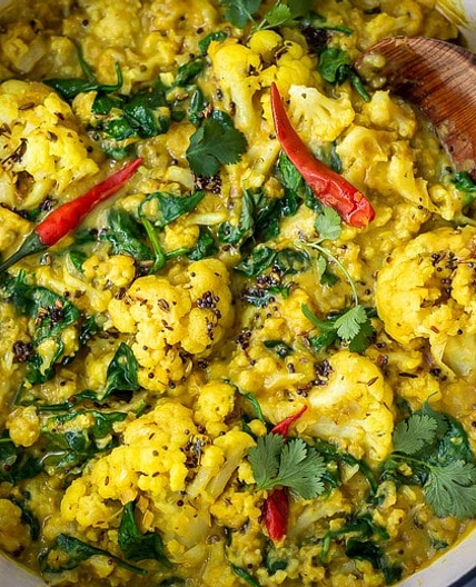Golden Cauliflower Dal with Spinach and Coconut