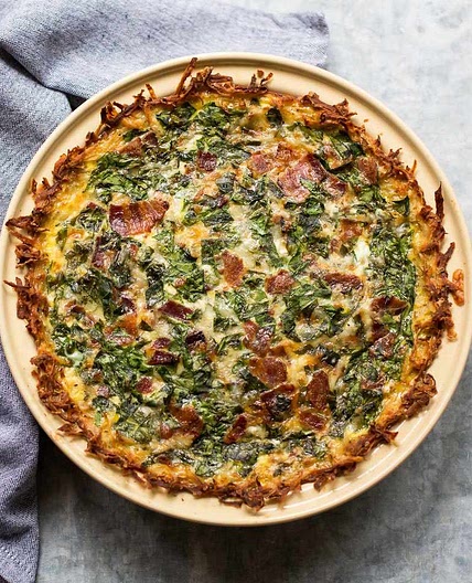 Bacon & Spinach Quiche with Hash Brown Crust