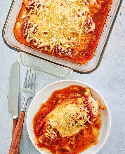 Baked Chicken Parmesan Easy Recipe (No Breading)