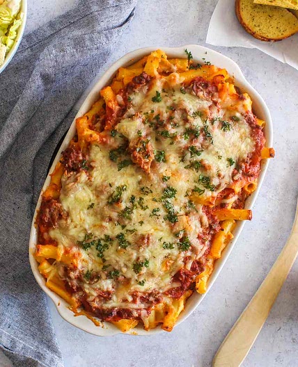 Baked Ziti With Ground Beef and Italian Sausage