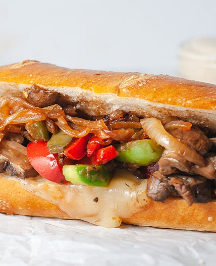Vegetarian Mushroom Cheesesteak with Caramelized Onions