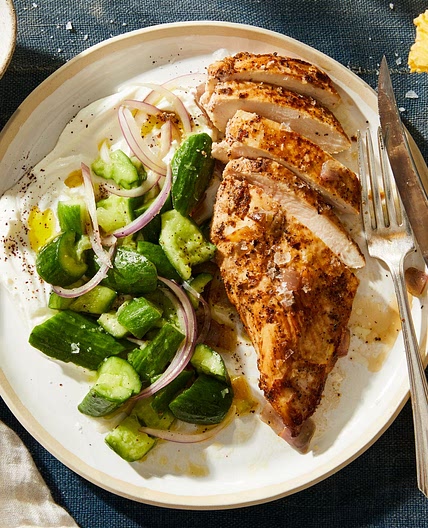 Sumac Chicken With Yogurty Cucumber Salad