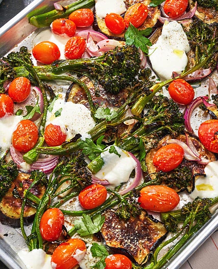Eggplant with Tomato, Broccolini and Mozzarella Recipe