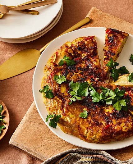 Tortilla Española With Blistered Cherry Tomato Romesco