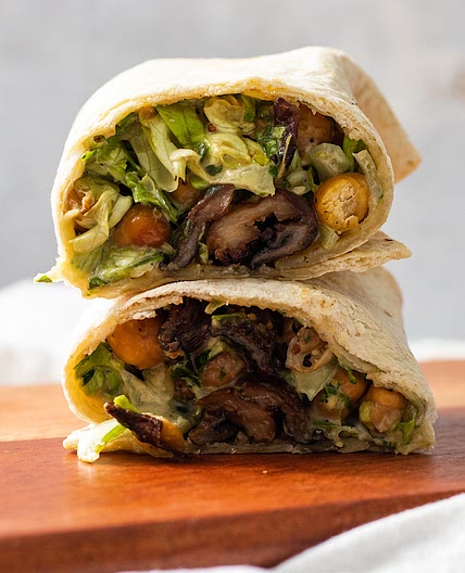 Vegan Caesar Oyster Mushroom Chickpea Wrap