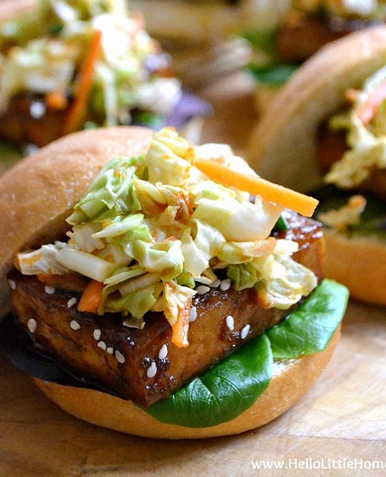 Korean BBQ Tofu Sliders with Kimchi Slaw