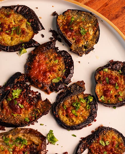 Crispy Baked Smashed Eggplant Parmesan