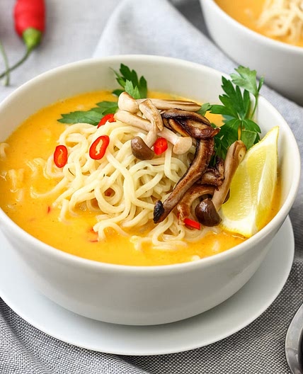 Spicy Thai Pumpkin Soup with Ramen Noodles