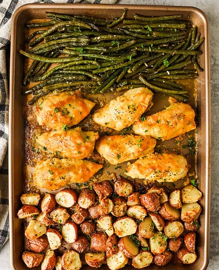Sheet Pan Honey Mustard Chicken, Beans and Potatoes