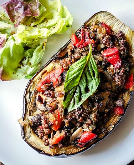 Balsamic Chicken Stuffed Eggplant