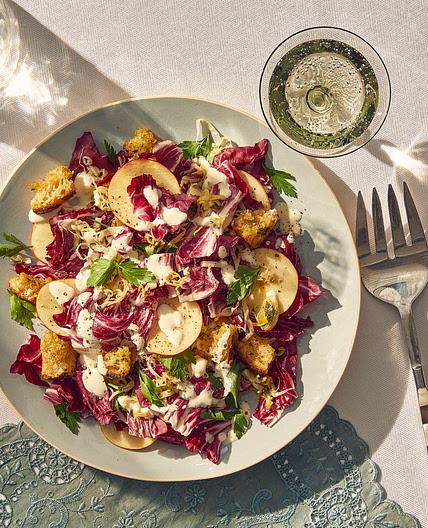 Radicchio and Apple Salad With Mustardy Croutons