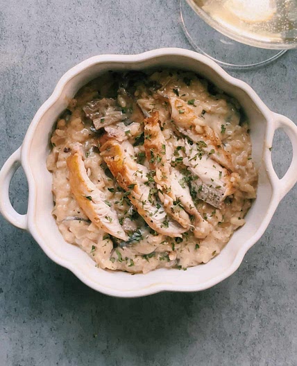 Creamy Parmesan Mushroom White Wine Risotto with Chicken