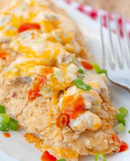 Buffalo-Style Tortilla Crusted Chicken Bake
