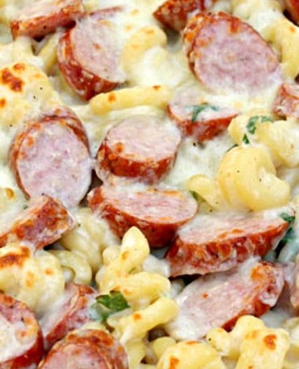 Spicy Smoked Sausage Alfredo Bake